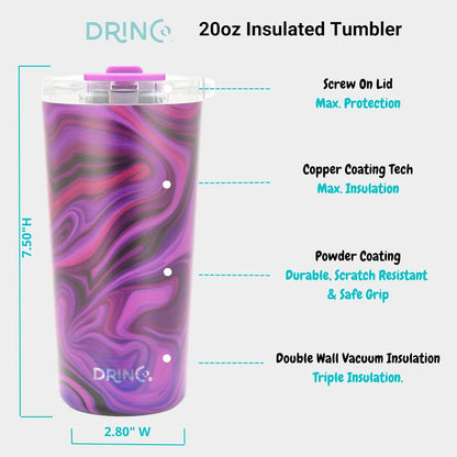 Drinco - 20 oz Stainless Steel Tumbler | Double Walled Vacuum Insulated Mug With Lid, 2 Straws, For Hot & Cold Drinks (20oz Dragonfly)