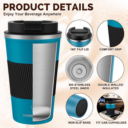 MOMSIV 12oz Travel Mug, Insulated Coffee Cup with Leakproof Lid, Travel Coffee Mug Vacuum Stainless Steel Double Walled Reusable Coffee Cup for Hot and Cold Water Coffee