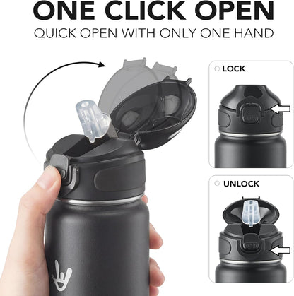 Enerbone 24 oz Insulated Water Bottle, Stainless Steel Bottle with Carrying Strap, Double-Wall Vacuum Insulation Design, Leakproof Sports Bottle with Straw, Keep Drinks Cold or Hot for Hours