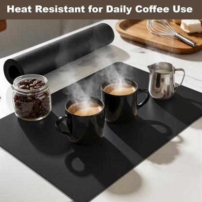 Coffee Mat,Absorbent Dish Drying Mat for Kitchen Counter,Coffee Bar Mat,Non-Slip Rubber Backed,Hide Stains & Quick Dry,for Espresso Machine,Coffee Station,Cups & Sink,12" x 20"(Black)