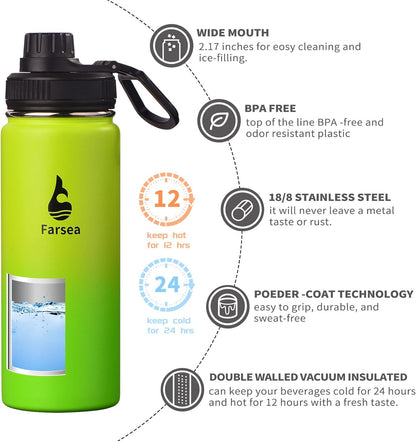 Farsea Insulated Water Bottle With Paracord Handle, Protective Silicone Boot and 2 Lids (Straw Lid & Spout Lid), Stainless Steel Water Bottle Wide Mouth, Double Wall Sweat-Proof BPA-Free, 24 oz