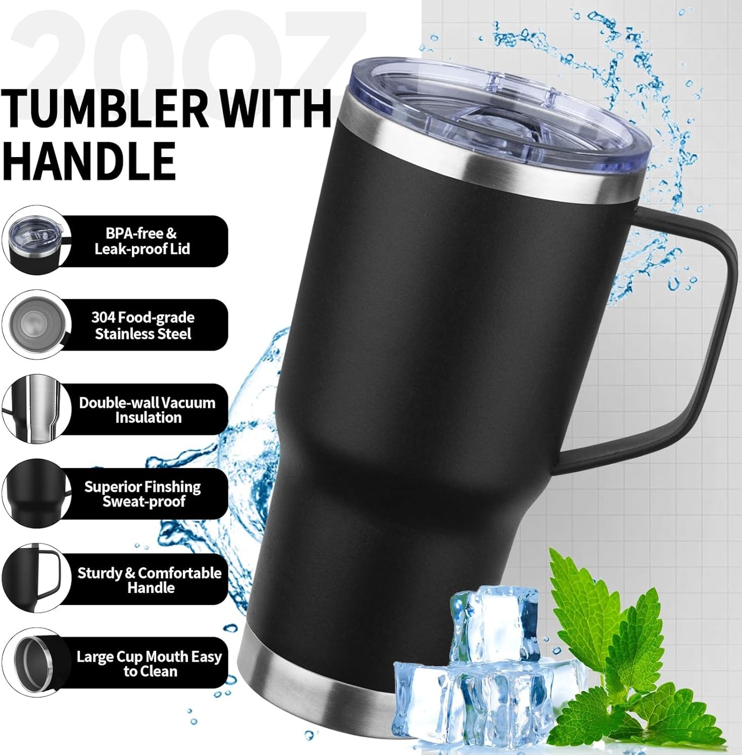 20oz Insulated Tumbler with Handle Stainless Steel Travel Coffee Mug with Lid and Straw Double Wall Vacuum Leak-proof Reusable Thermal Water Cup for Hot and Cold Drinks (Purple,1 Pack)