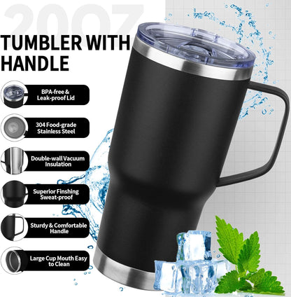 20oz Insulated Tumbler with Handle Stainless Steel Travel Coffee Mug with Lid and Straw Double Wall Vacuum Leak-proof Reusable Thermal Water Cup for Hot and Cold Drinks (Purple,1 Pack)