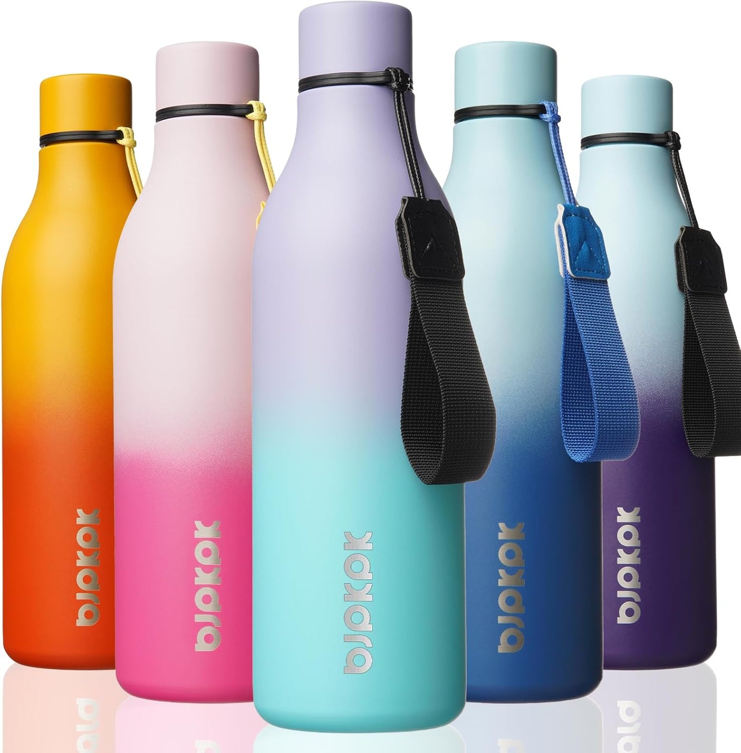 BJPKPK Insulated Water Bottles, 18 oz Stainless Steel Metal Water Bottle with Strap, BPA Free Leak Proof Jugs, Mugs, Flasks, Reusable Thermal Flasks for Sports & Travel, Black - Colors A