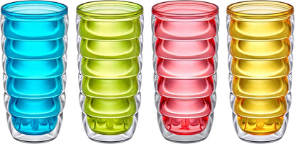 Amazing Abby - Arctic - 24-Ounce Insulated Plastic Tumblers (Set of 4), Double-Wall Plastic Drinking Glasses, All-Clear High-Balls, Reusable Cups, BPA-Free, Shatter-Proof, Dishwasher-Safe