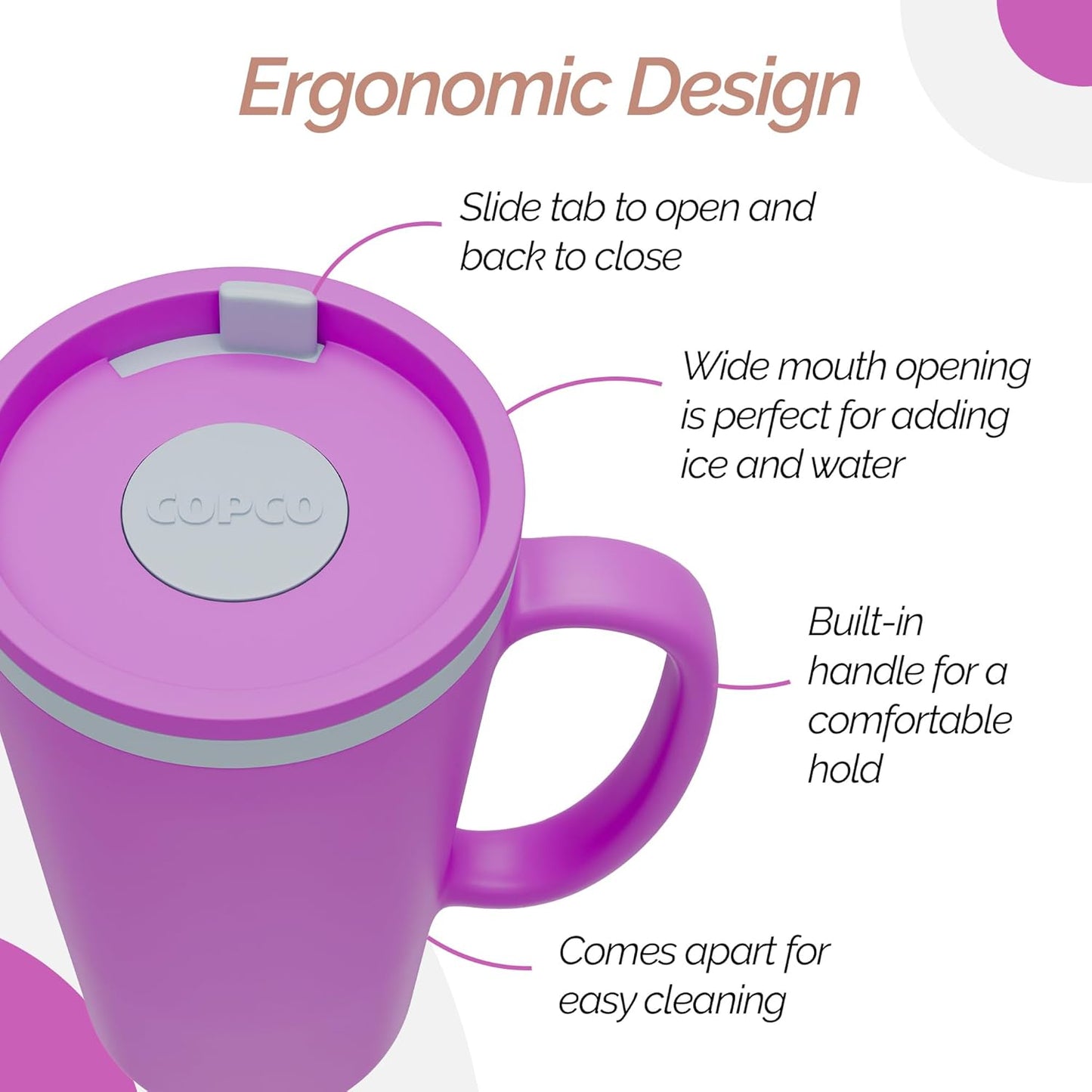 Copco Cone Desk Mug, 16 oz - Double Wall Insulated Coffee Mug with Twist-Off Lid, Handle & Slide Tab - Travel-Friendly Cup for Hot or Cold Drinks, BPA-Free, Microwave & Dishwasher Safe (Brown)