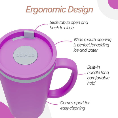 Copco Cone Desk Mug, 16 oz - Double Wall Insulated Coffee Mug with Twist-Off Lid, Handle & Slide Tab - Travel-Friendly Cup for Hot or Cold Drinks, BPA-Free, Microwave & Dishwasher Safe (Brown)