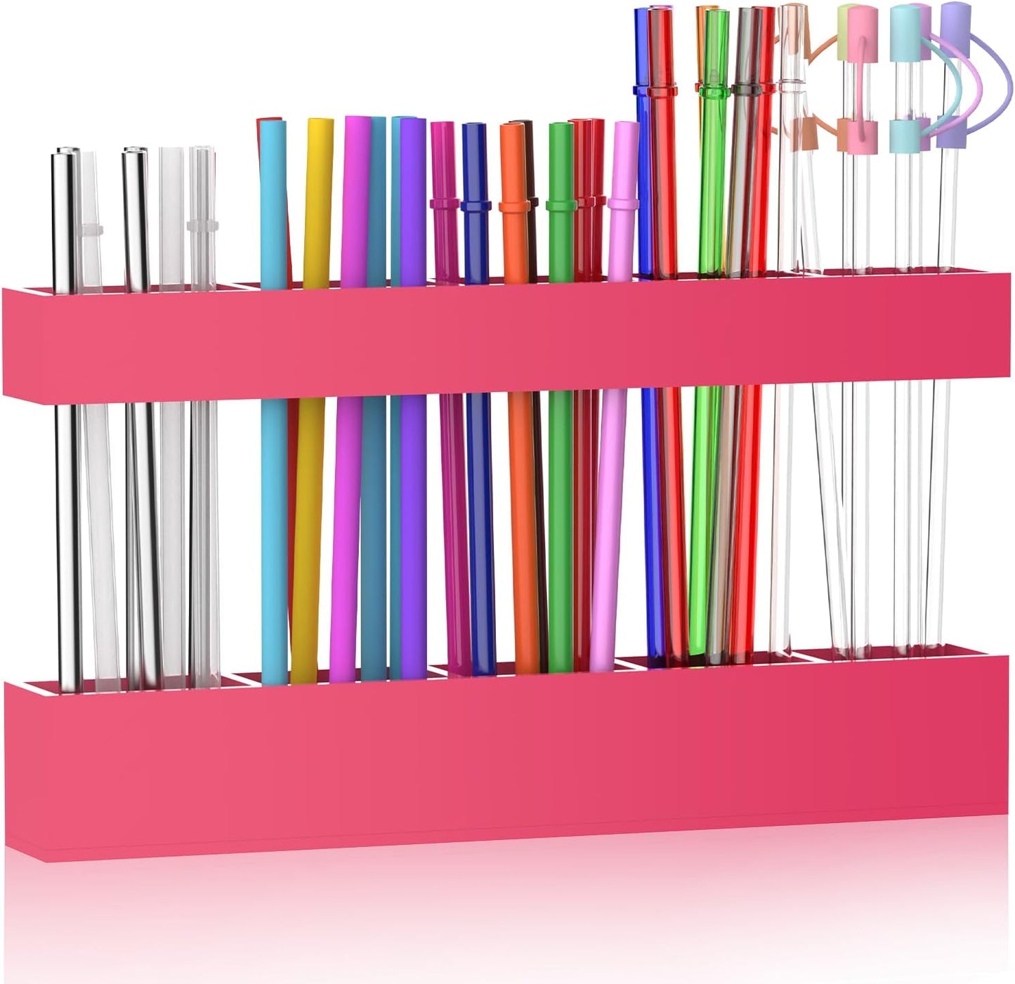 9.5” Large Acrylic Straw Holder for Cabinet Door, Reusable Adjustable Two-Part Straws Organizer with Ultra Sticky Adhesive Strips, 2026 Straw Storage for Kitchen Cupboard (Transparent)