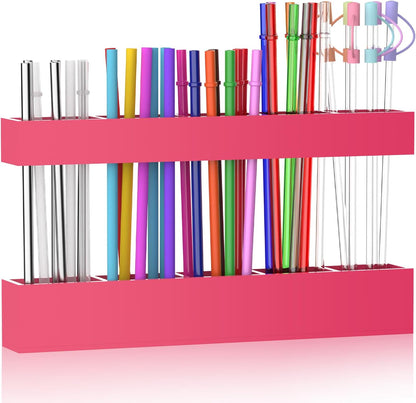 9.5” Large Acrylic Straw Holder for Cabinet Door, Reusable Adjustable Two-Part Straws Organizer with Ultra Sticky Adhesive Strips, 2026 Straw Storage for Kitchen Cupboard (Transparent)