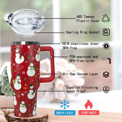 Ceovfoi 40 oz Pickleball Coffee Mug Vacuum Insulated Travel Tumbler with Handle, Lid & Straw - Perfect Pickleball Gifts for Players, Coaches, Lovers | Pickleball Accessories