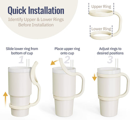 NiHome Tumbler Handles Compatible with 20oz Stanley Quencher 20oz YETI Rambler Tumblers, Silicone Tumbler Handles for Home Travel Outdoors Daily Use, BPA-Free and Dishwasher Safe (Cream)