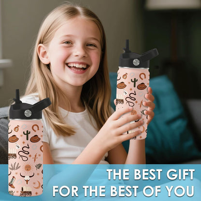 Strawberry Gifts for Kids - 16oz Pink Kids Water Bottle with Straw Lid, Stainless Steel Insulated Water Bottle, Leakproof, BPA-Free, for Girls, School, Strawberry Lover Children Birthday Gift Cup(1pc)