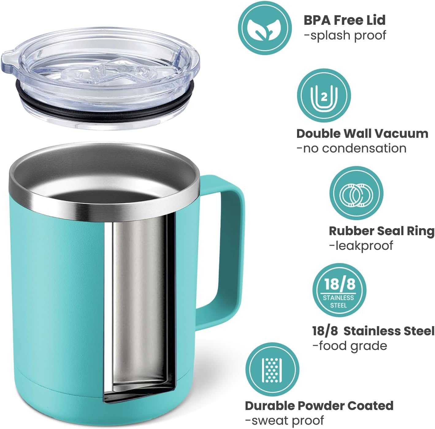 MEWAY 12oz Coffee Mug With Handle and Sliding Lid,Stainless Steel Travel Tumbler Cup with Handle,Double Wall Vacuum Insulated Camping Cup for Hot & Cold Drinks Tea (Black,Set of 1
