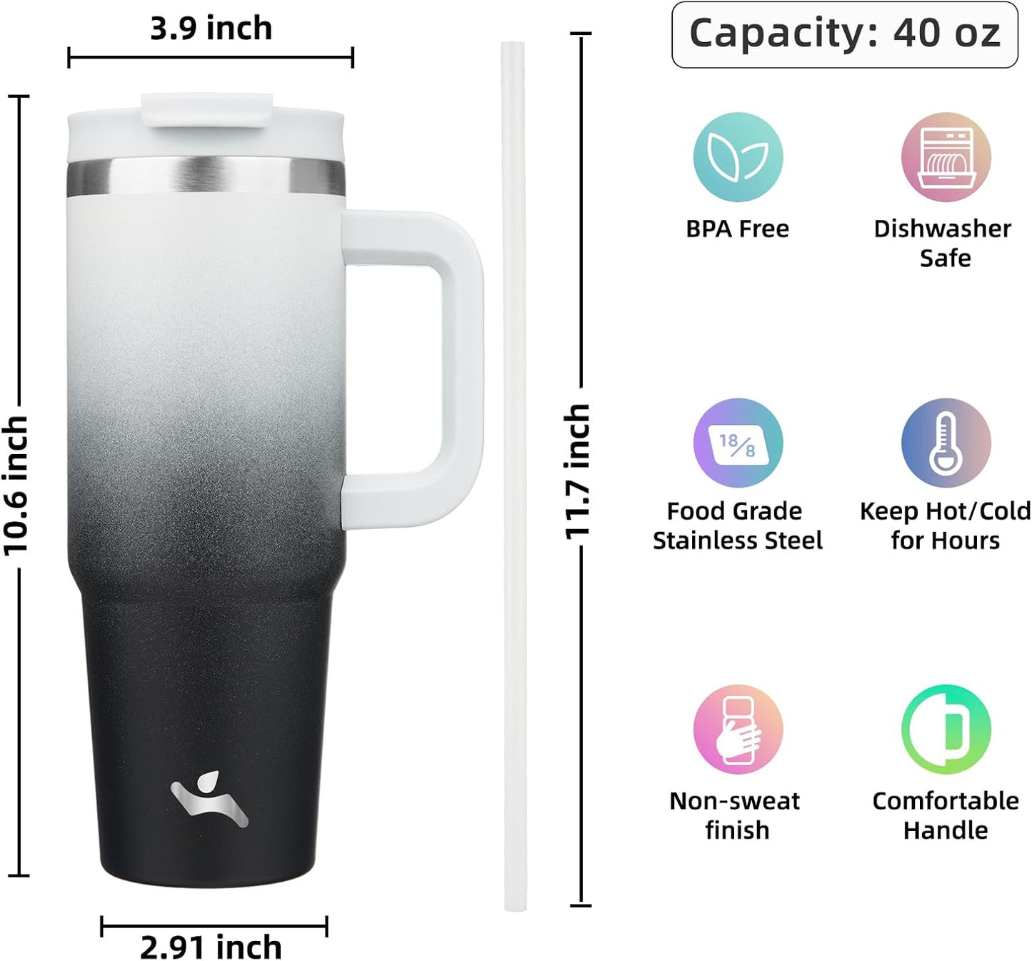 Konokyo 30 oz Tumbler with Handle and 2 Straws,2 in 1 Lid Insulated Water Bottle Stainless Steel Travel Coffee Mug,Sky