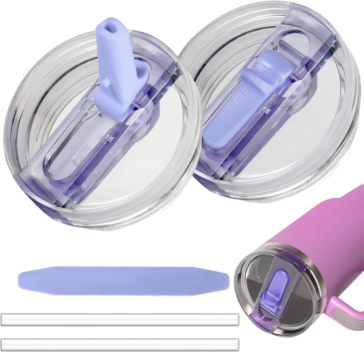 2 Pack 40 oz Tumbler Flip Straw Lid for Stanley Quencher ProTour Leak Proof Lid Replacement for Stanley H2.0 Quencher, Spill Proof Reusable Lid for Stanley Cup Accessories (Purple & Purple, 40 oz)