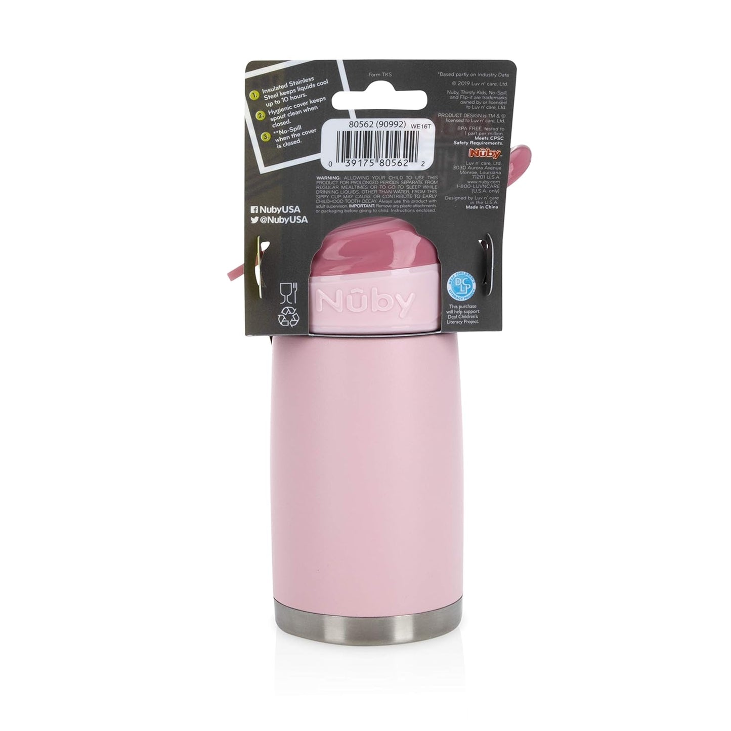 Nuby Thirsty Kids No Spill Flip-It Reflex Stainless Steel Travel Cup or Water Bottle - 10 Oz - 18+ Months - Blue - Back to School Essentials
