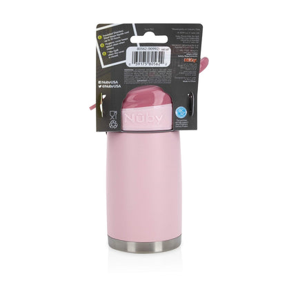 Nuby Thirsty Kids No Spill Flip-It Reflex Stainless Steel Travel Cup or Water Bottle - 10 Oz - 18+ Months - Blue - Back to School Essentials