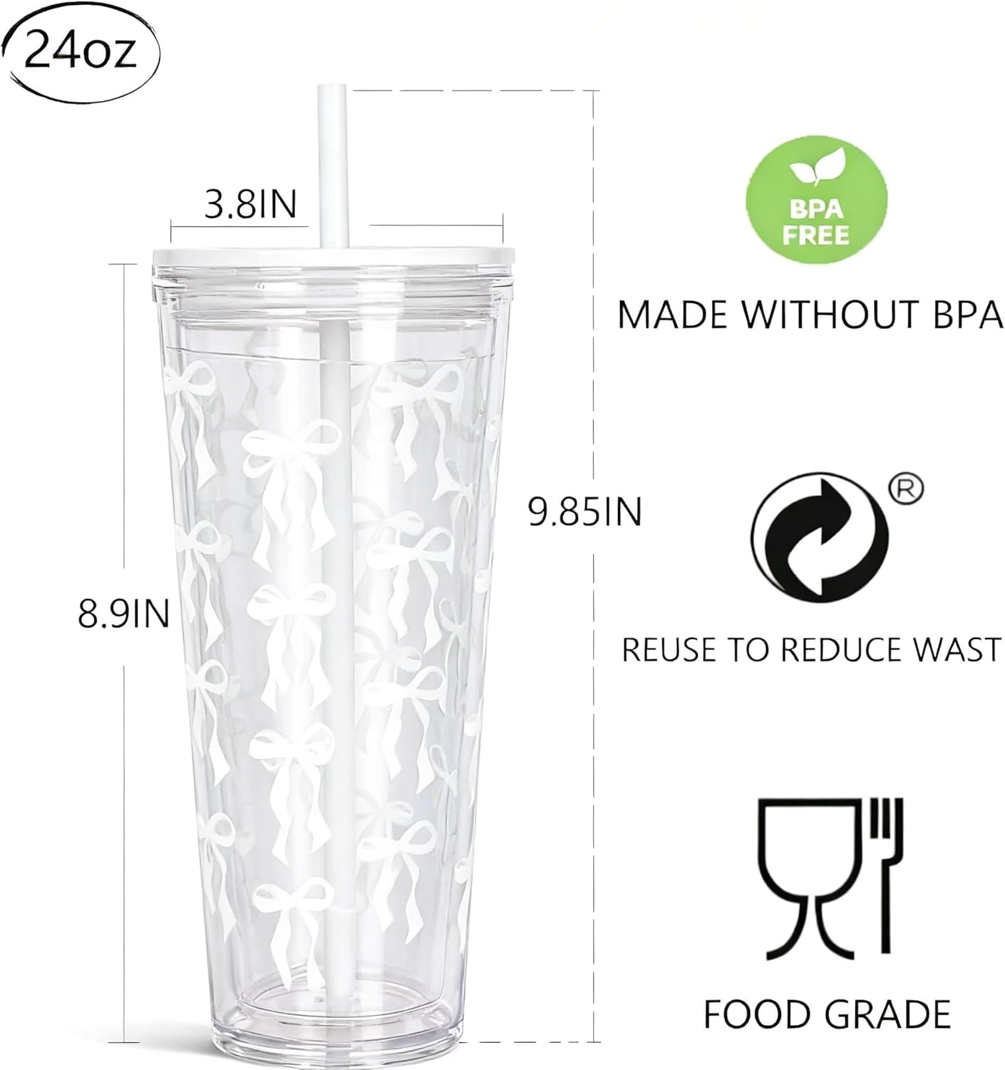 24oz Tumbler with Lid and Straw, Leak Proof and Double Wall Insulated Reusable Plastic Cups,Travel Reusable Iced Coffee Cup (1, Pink)