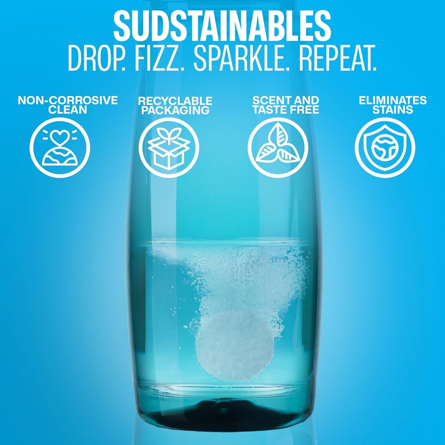 Sudstainables Water Bottle Cleaning Tablets – 36-Pack | Chlorine-Free & Odor-Control Formula | Water Bottle Cleaner, Flasks, Hydration Packs & Travel Mugs | Washer Tablets for Home, Hiking & Camping