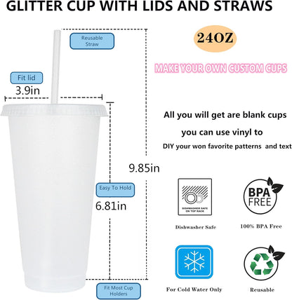 Suertestarry Tumbler with Straw and Lid,Water Bottle Iced Coffee Travel Mug Cup,Reusable Plastic Cups,Perfect for Parties,Birthdays,24oz-5 Pack (Rainbow, 5pack)