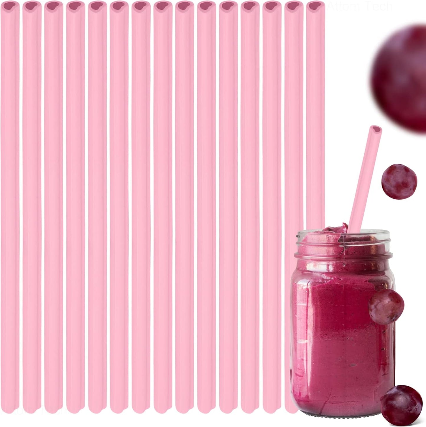 Tomorotec 15PCS Heart Shaped Silicone Straws Fit for Stanley 40oz 30oz 20oz Tumbler, 12.2 Inch Reusable Silicone Drinking Straws Fit for Stanley Cups, Customizable for Various Drinkware w/ 2 Brushes