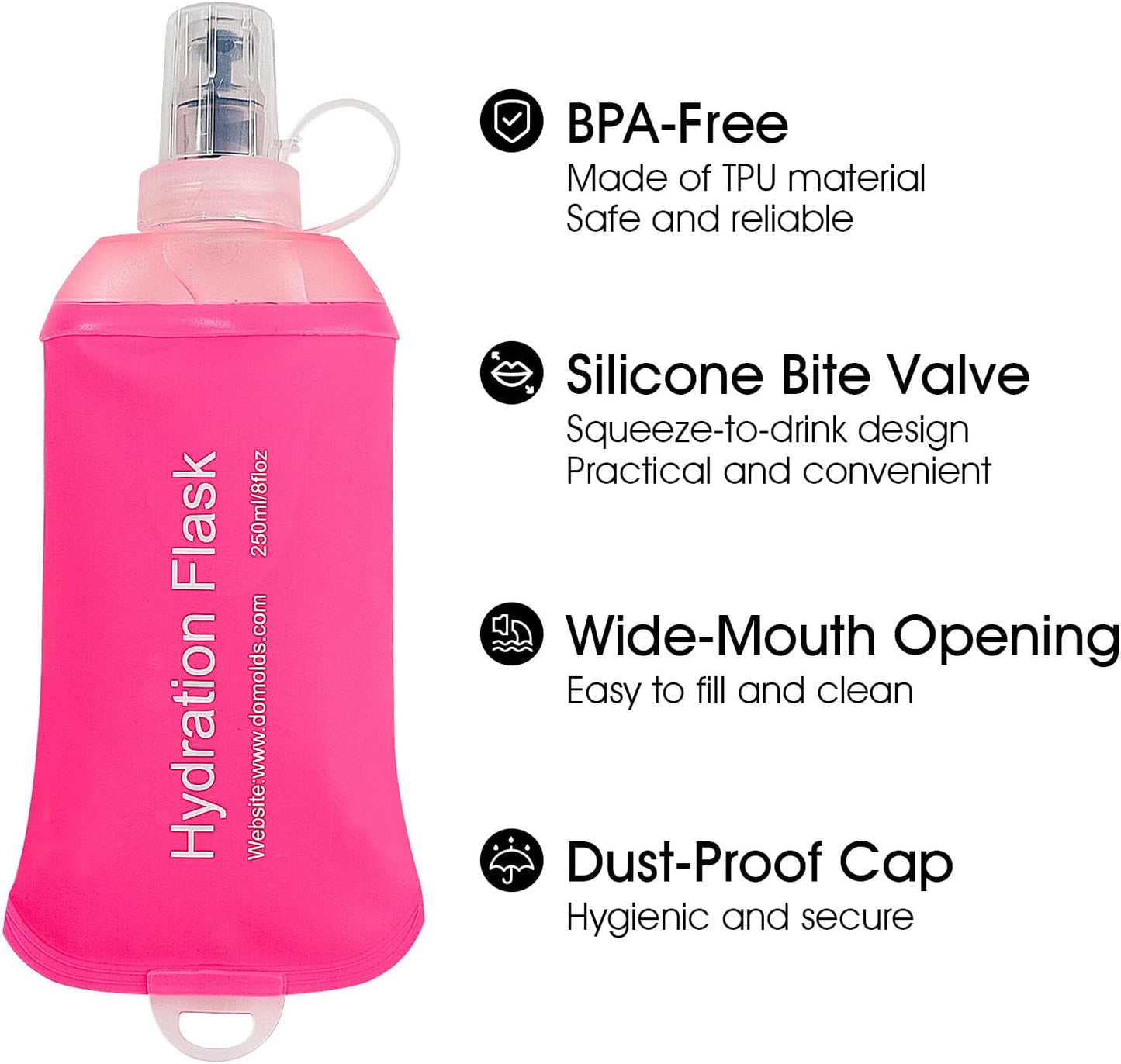 GYGYL Soft Flask, TPU Collapsible Soft Water Bottle for Hydration Pack, Running Vest, Leak-Proof Folding Water Bottle for Hiking Cycling Climbing Jogging-250ml Grey