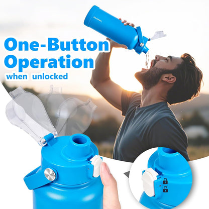 Insulated Water Bottle with Lid & Boot & Stickers, 24 oz Stainless Steel Sweat Free Bottle Keep Cold 24H, BPA-Free Sports Wide Mouth Water Bottle, BlueBlack