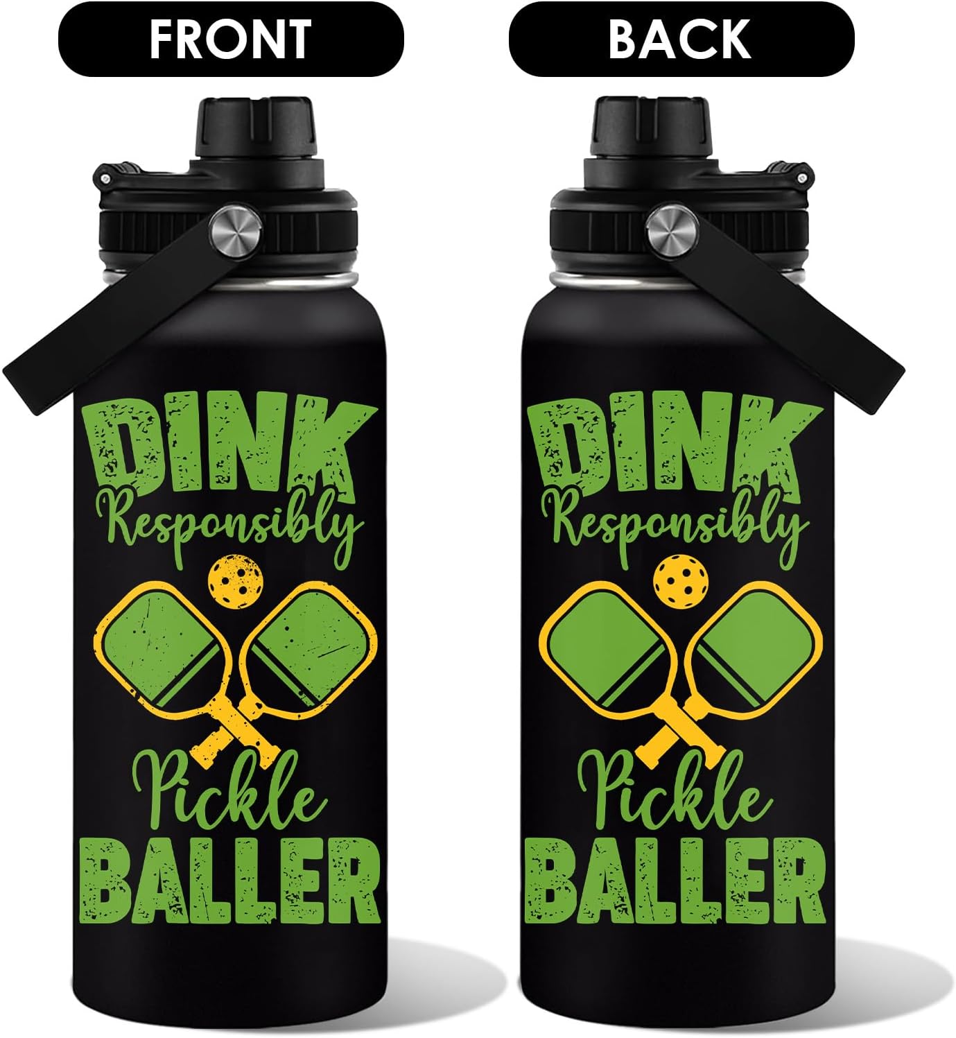 Pickleball Water Bottle 32oz | Insulated Stainless Steel Travel Tumbler with Lid Leak-Proof Keep Hot or Cold, BPA-Free |Dink Responsibly Gifts for Pickleball Lovers