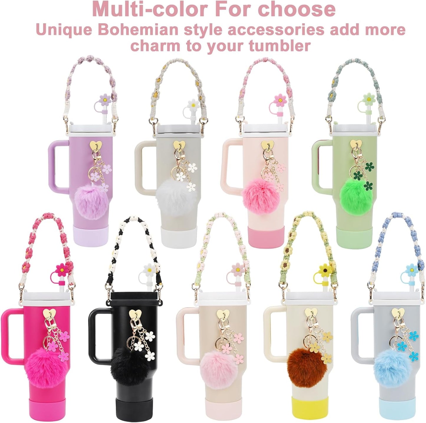 3tyto 13 Pcs Stanley Cup Accessories Set Including Water Bottle Handle Strap, Siliocne Stanley Cup Boot, Siliocne Straw Cover, Stanley Charms for Stanleys Cup 40oz & 30oz Tumbler