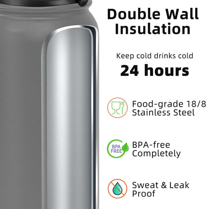 Fanhaw 20 oz Insulated Stainless Steel Water Bottle with Anti-Dust Chug Lid, Leakproof Vacuum Metal Everyday Use Bottle for Kids, Teens & Adults, Back to School Essentials (Green Blue)