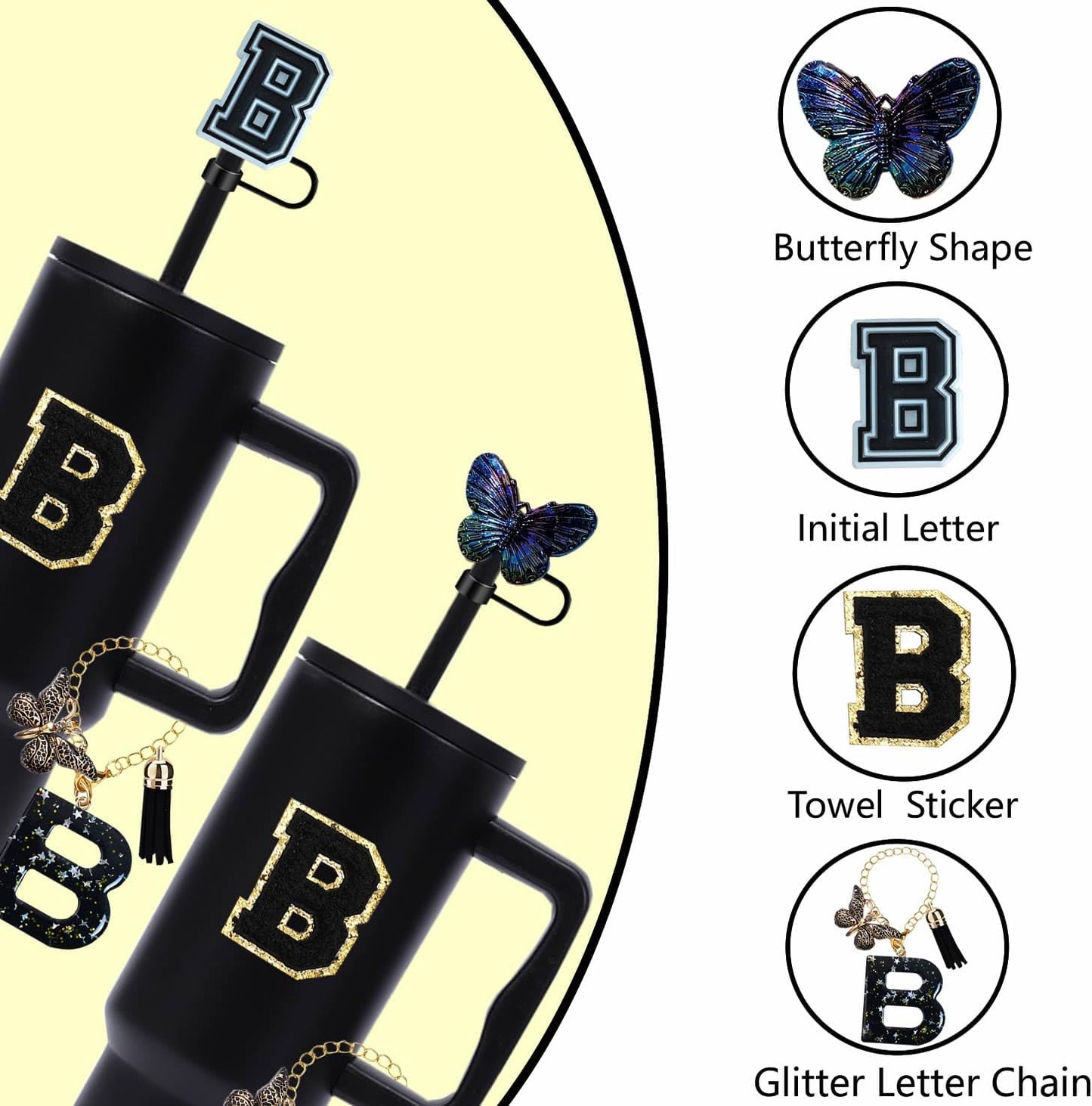 7pcs Cup Accessories for Stanley 30/40oz Tumbler, Handle Strap, Straw Cover, Silicone Boot, Letter Charm Stickers