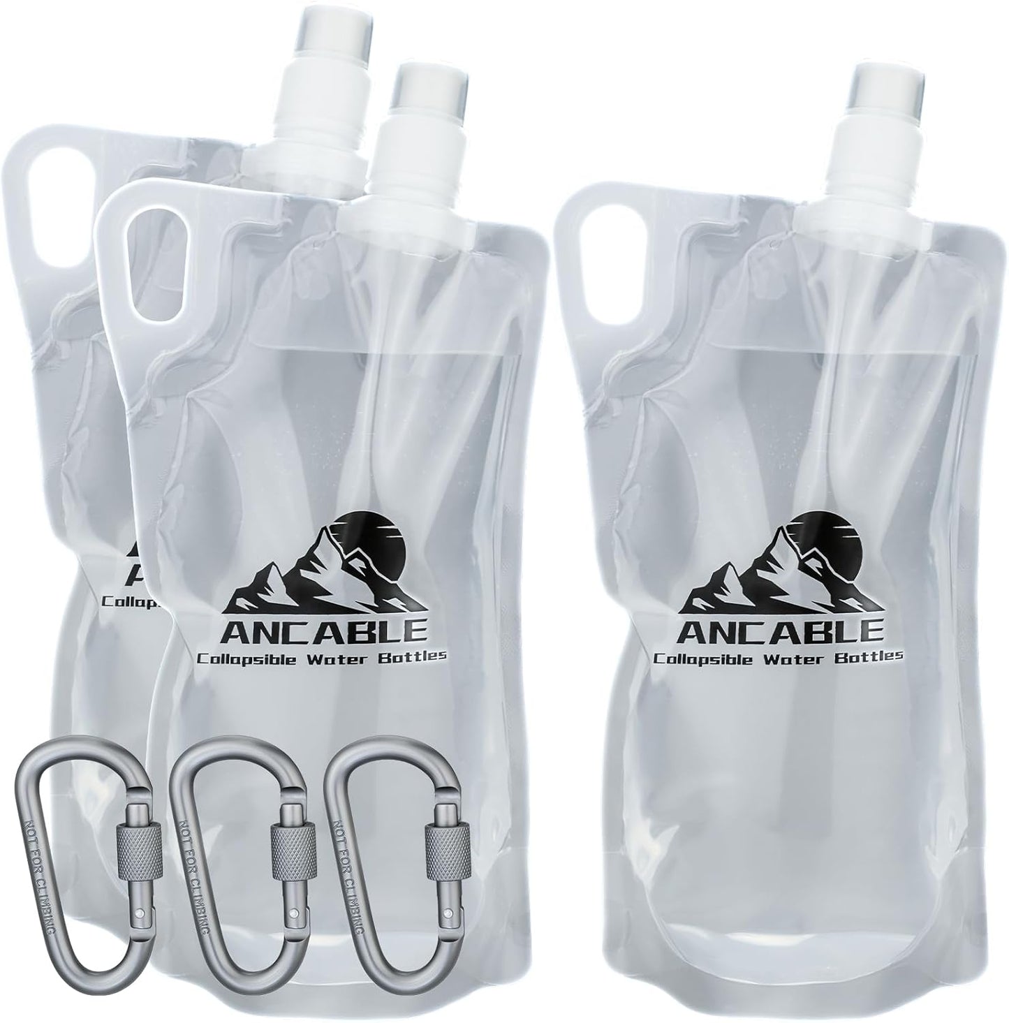 Ancable 33oz (1L) Collapsible Water Bottles, 3-Pack Reusable Travel Foldable Water Bottles for Hiking Camping Running Bike, BPA-Free Water Bottle