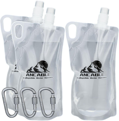 Ancable 33oz (1L) Collapsible Water Bottles, 3-Pack Reusable Travel Foldable Water Bottles for Hiking Camping Running Bike, BPA-Free Water Bottle