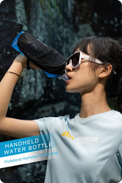 AONIJIE Handheld Water Bottle Running Small, 17oz (500ml) Soft Flask with Adjustable Strap Pocket, Lightweight Hand Water Bottle for Runners Marathon Hiking
