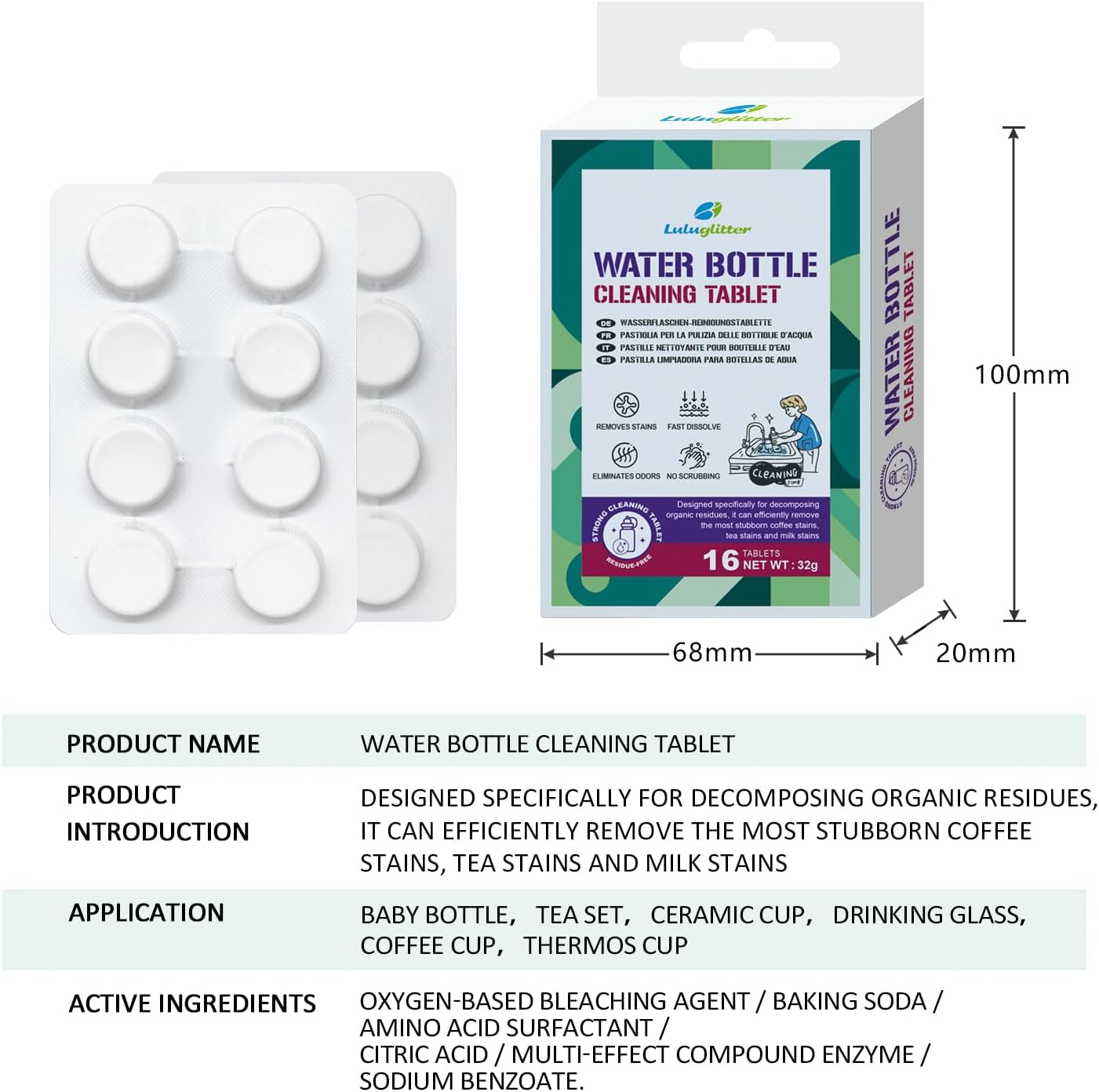 Water Bottle Cleaning Tablets for Bottle Bright-Clean Stainless Steel, Thermos and Reusable Water Bottles – Cleaning Tablets are Easy and Safe to Use