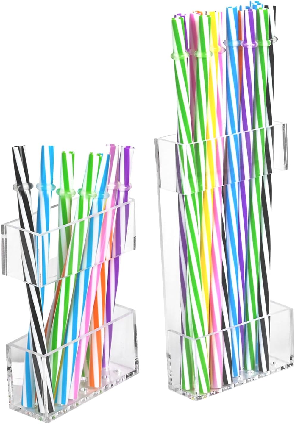 2 PACK Acrylic Straw Holder for Cabinet Doors, Reusable Straw Organizer with Ultra-Sticky Adhesive, Small Kitchen Accessories Container, Fits Both Short & Long Straws(Black)