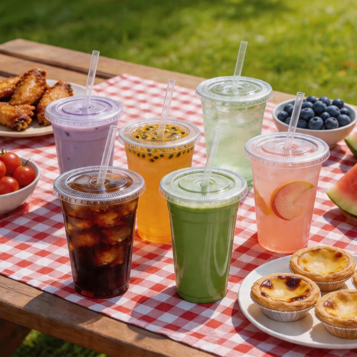 100 Pack 16 oz Plastic Cups with Lids and Straws, Clear Disposable Plastic Cups, Heavy Duty Iced Coffee Cups with Leak-Resistant Lids, Cold Drink Cups for Juice, Coffee and Milk Tea & Party To Go