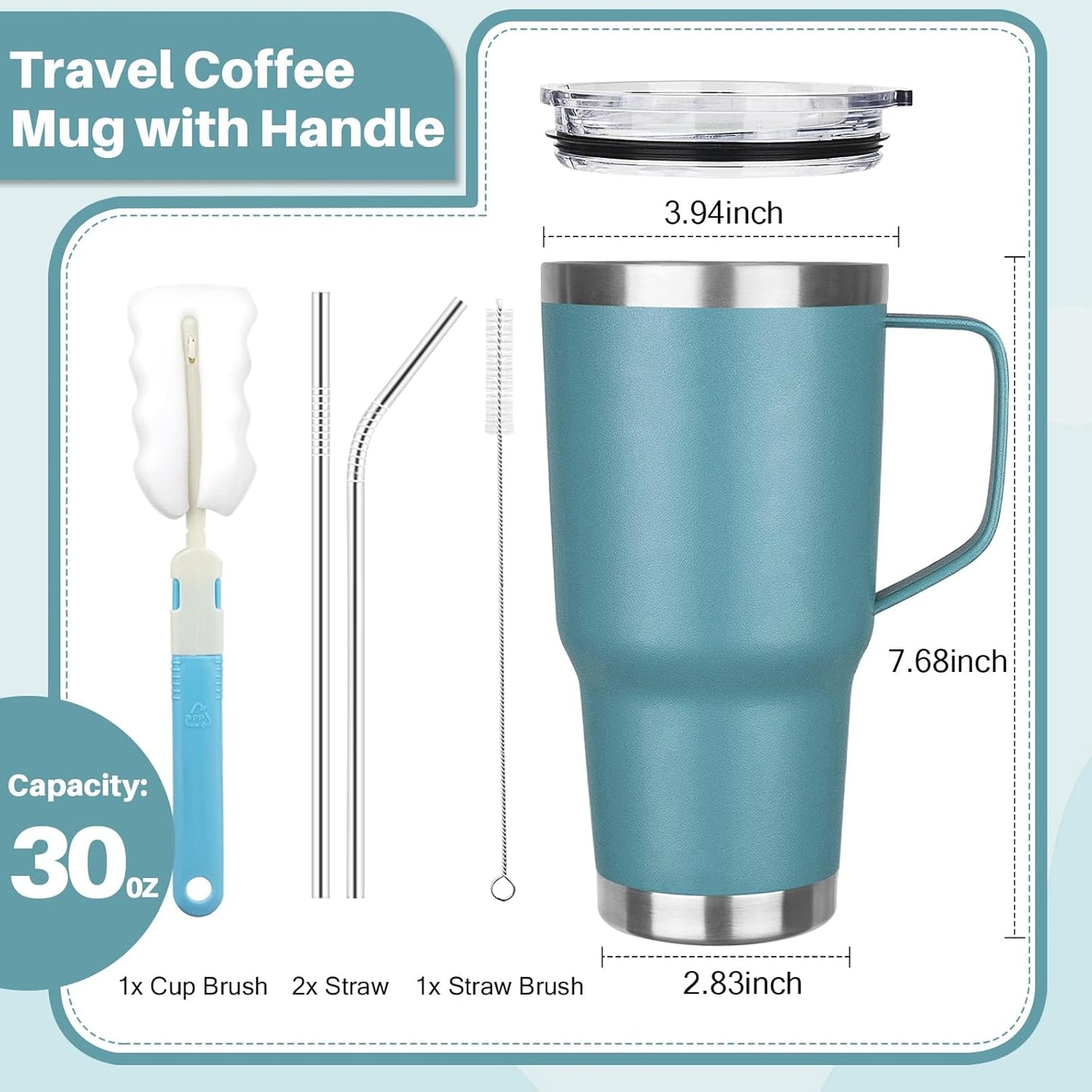 40 oz Tumbler with Handle, Insulated Tumbler with Lid and Straw, Reusable Stainless Steel Vacuum Insulated Cup, 100% Leak Proof Thermal Travel Coffee Mug Cup for Cold and Hot (Light Purple)