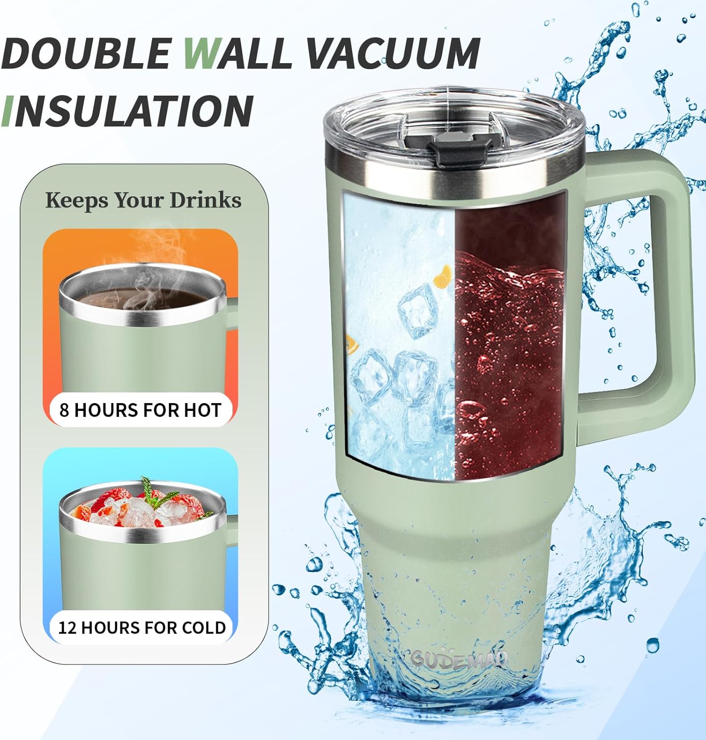 40 oz Tumbler with Handle, Insulated Tumbler with Lid and Straw, Reusable Stainless Steel Vacuum Insulated Cup, 100% Leak Proof Thermal Travel Coffee Mug Cup for Cold and Hot (Light Purple)
