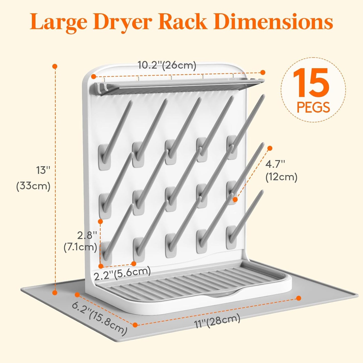 Lifewit Large Baby Bottle Drying Rack 15 Hooks, Newborn Essentials Must Haves, Bottle Storage Organizer for Countertop, Cabinet, Rack Dryer Holder for Pacifiers, Pump Parts, Baby Stuff