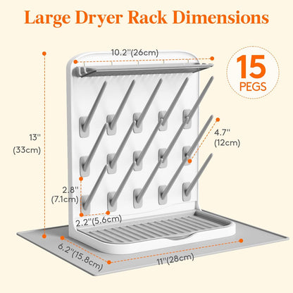 Lifewit Large Baby Bottle Drying Rack 15 Hooks, Newborn Essentials Must Haves, Bottle Storage Organizer for Countertop, Cabinet, Rack Dryer Holder for Pacifiers, Pump Parts, Baby Stuff