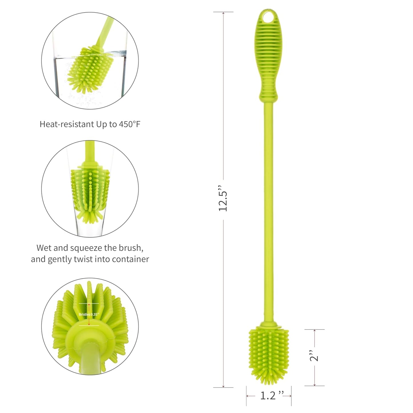 A-Brush Silicone Bottle Cleaner Brush, 2 Piece Set, Flexible, Long Handle - Water Bottle Cleaner, Baby Bottle Nipple Brush for Plastic & Glass, BPA-Free Dish Washing Brush A2S Protection