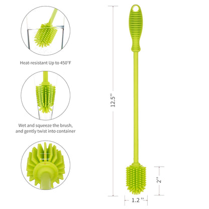 A-Brush Silicone Bottle Cleaner Brush, 2 Piece Set, Flexible, Long Handle - Water Bottle Cleaner, Baby Bottle Nipple Brush for Plastic & Glass, BPA-Free Dish Washing Brush A2S Protection