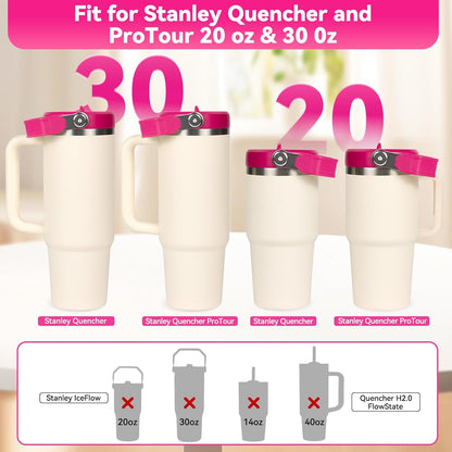 Flip Straw Lid for Stanley 30oz and 20oz, Leak Proof Top Replacement with Handle for 30&20 oz Stanley Quencher and ProTour, Detachable No Spill Lids Reusable Lids Accessories for StanleyCup, Rose