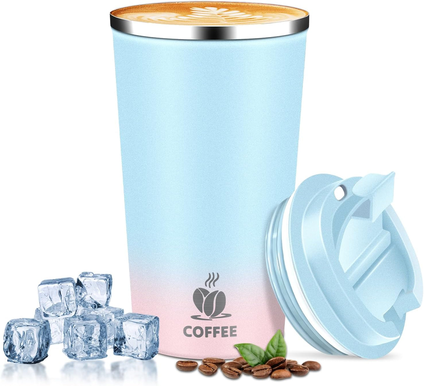 Insulated Travel Coffee Mug Reusable Coffee Tumbler Cup with Flip Lid Leak Proof Spill Proof for Office School Party Camping Hot and Cold Drink,Stainless Steel 17oz (Black)