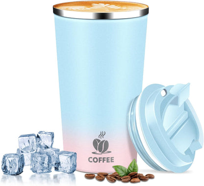 Insulated Travel Coffee Mug Reusable Coffee Tumbler Cup with Flip Lid Leak Proof Spill Proof for Office School Party Camping Hot and Cold Drink,Stainless Steel 17oz (Black)