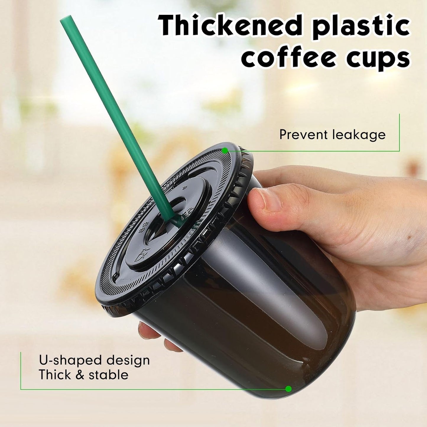 Baderke 25 Set Plastic Cups with Lids and Straws, Disposable Plastic Iced Coffee Cup for Cold Beverage Juice Smoothie Crystal for Coffee Shops Party Catering(Clear,16 oz)