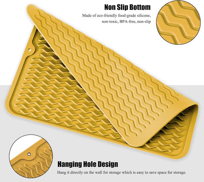 Silicone Dish Drying Mat, Non-Slip Easy Clean Sink Mat Large Heat-resistant Dish Drainer Mat for Kitchen Counter, Sink, Refrigerator or Drawer liner (12" x 6", BLACK)