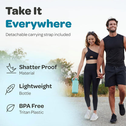 Hydracy Water Bottle with Time Marker -Large BPA Free Water Bottle & No Sweat Sleeve -Leak Proof Gym Bottle with Times to Drink - Ideal for Fitness Sports & Outdoors