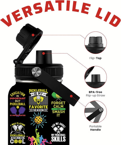 Pickleball Water Bottle 32oz Stainless Steel Insulated Vaccum with Lid, Pickleball Gifts for Pickleball Players, Pickleball Lovers, Women Girls Ladies